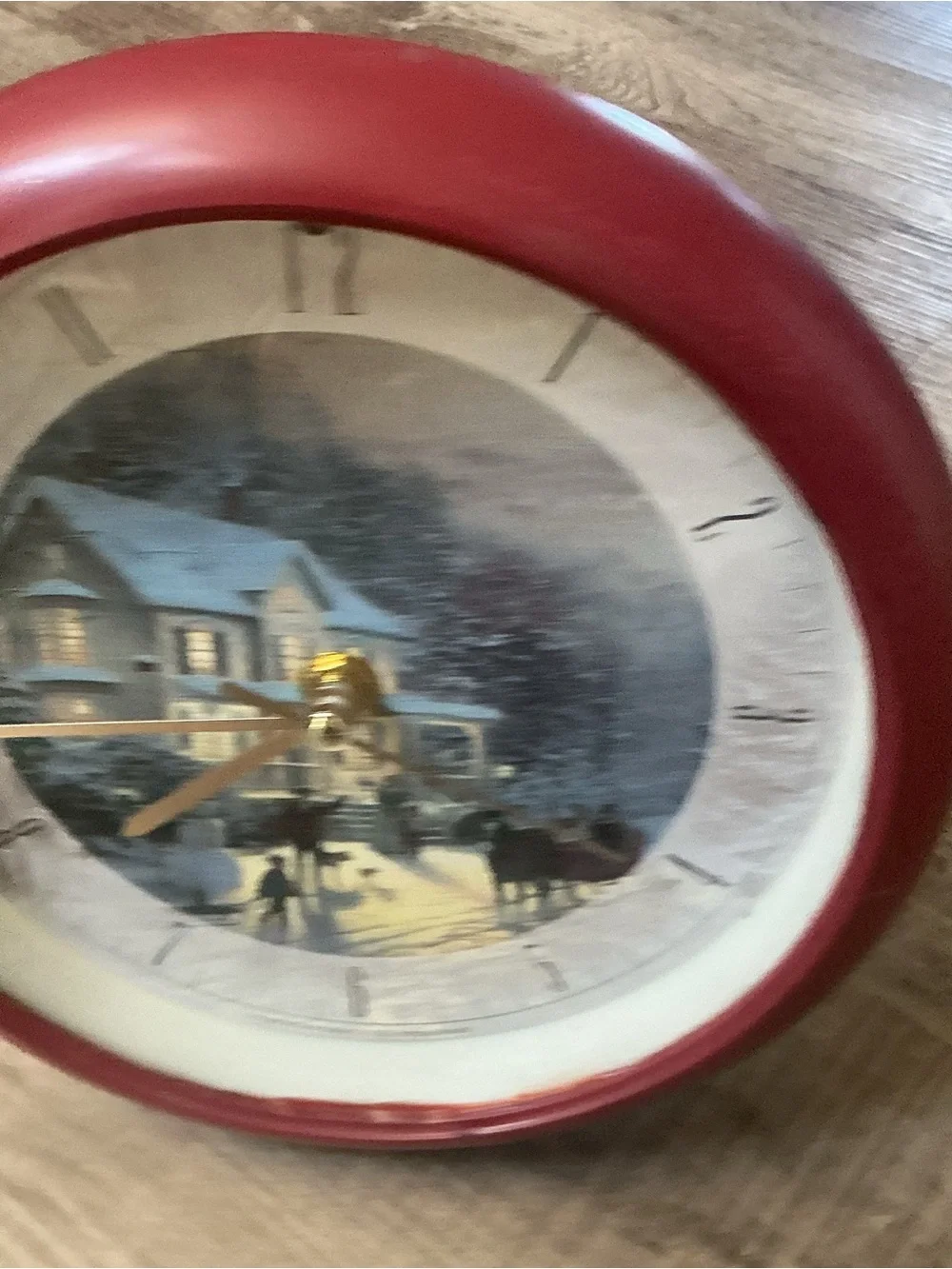 Thomas Kinkade Red Framed Winter Village Wall Clock